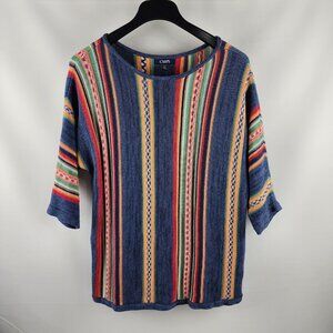 Chaps Sweater Womens 2X Multi Knit Aztec Stripe 3/4 Sleeve Pullover